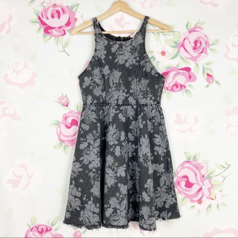 Somedays Lovin Floral Halter Neck Denim Mini Dress S